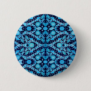 Badge Rond 5 Cm African Tribal Batik Blue