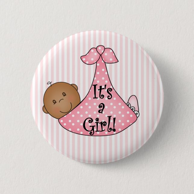 Badge Rond 5 Cm Afro-américain rose c'est une fille (Devant)