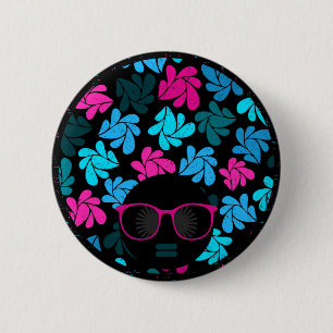 Badge Rond 5 Cm Afro Diva Turquoise & Rose Chaud