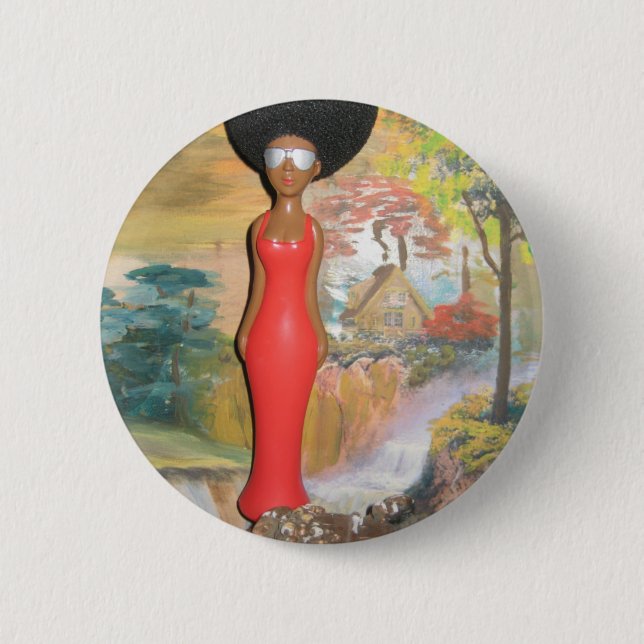Badge Rond 5 Cm Afro Glam : Une beauté intemporelle (Devant)