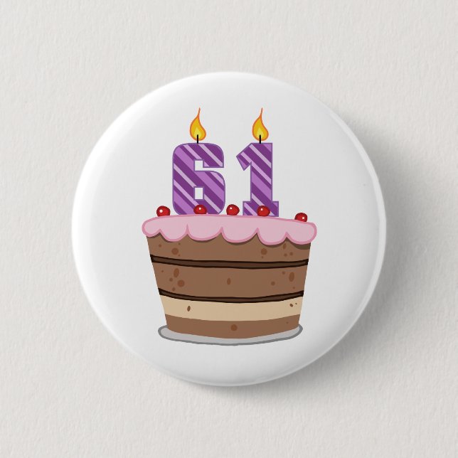 Badge Rond 5 Cm Âge 61 sur le gâteau d'anniversaire (Devant)