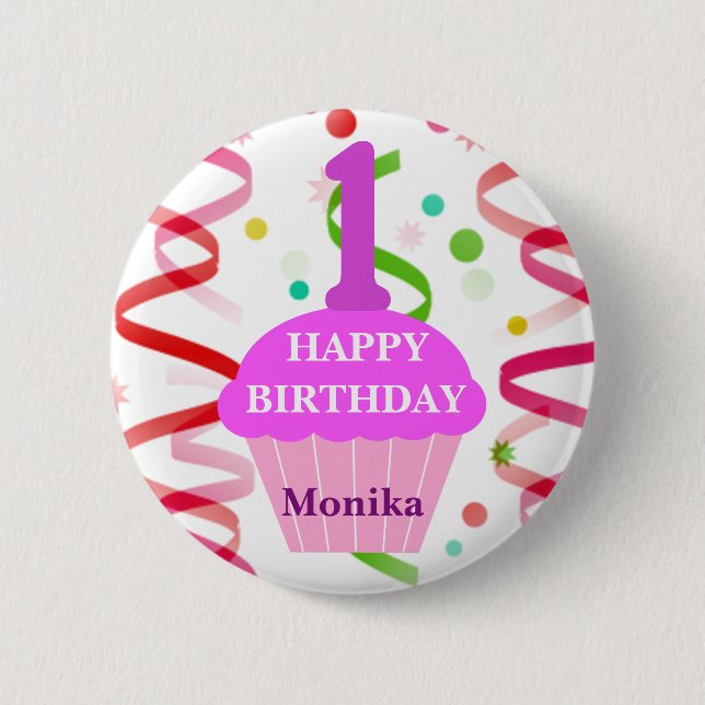 Badge Rond 5 Cm Âge et nom customisés Joyeux Cupcake d'anniversair (Devant)