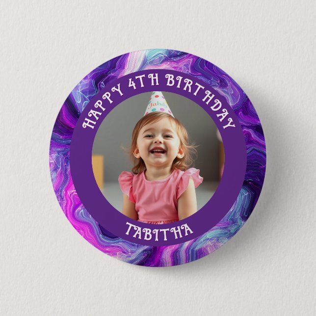 Badge Rond 5 Cm Âge, nom et photo personnalisés Anniversaire (Devant)