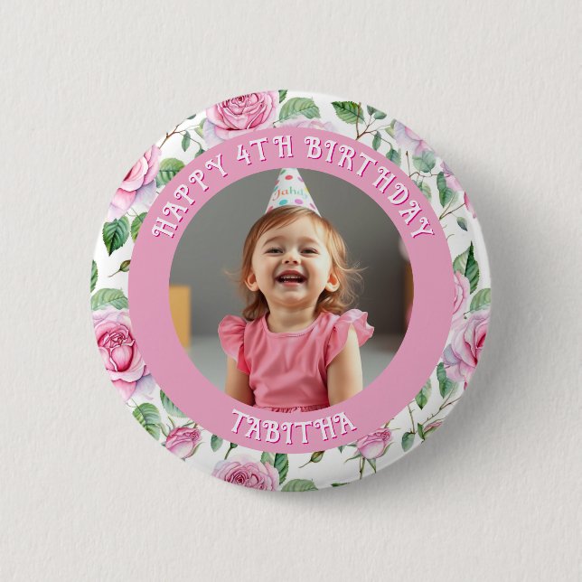 Badge Rond 5 Cm Âge, nom et photo personnalisés Anniversaire (Devant)