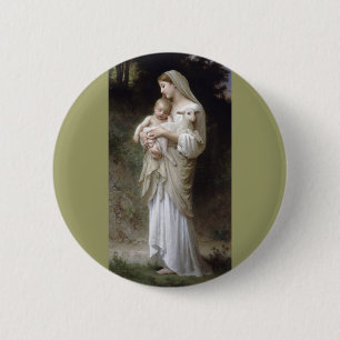 Badge Rond 5 Cm Agneau-enfant de Bouguereau Innocence