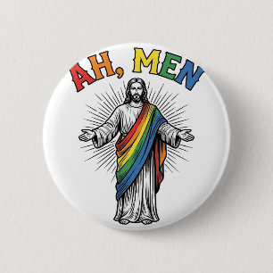 Badge Rond 5 Cm Ah Men Arc-en-ciel Religieux Vintage