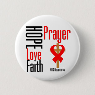 Badge Rond 5 Cm AIDS Hope Love Faith Prayer Cross