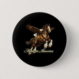 Badge Rond 5 Cm Aigle Américain Cheval Occidental Patriotique Fabr