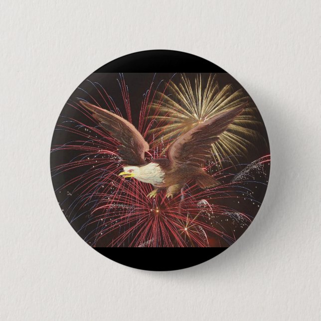 Badge Rond 5 Cm Aigle et feux d'artifice (Devant)