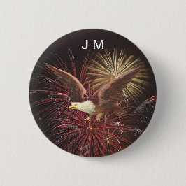 Badge Rond 5 Cm Aigle et feux d'artifice personnalisées Monogramme