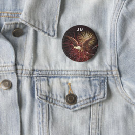Badge Rond 5 Cm Aigle et feux d'artifice personnalisées Monogramme