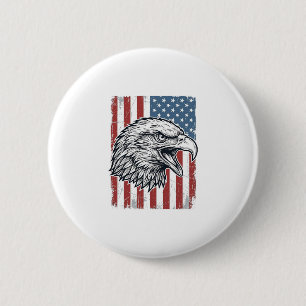 Badge Rond 5 Cm Aigle Patriotique Drapeau Américain Gravure Vintag