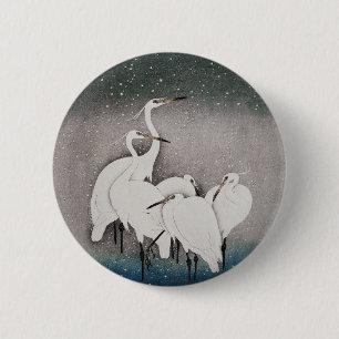Badge Rond 5 Cm Aigrettes de Koson dans la neige : vintage japonai
