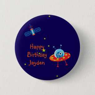 Badge Rond 5 Cm Aimant étranger d'anniversaire de vaisseau spatia