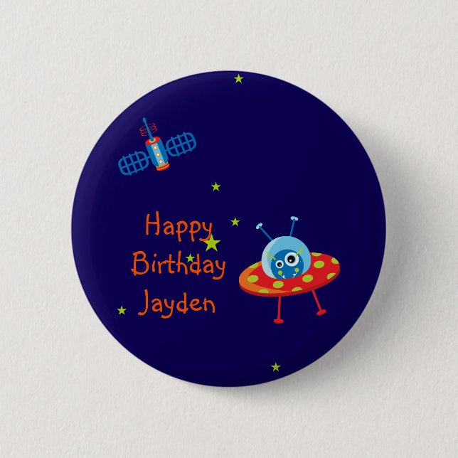 Badge Rond 5 Cm Aimant étranger d'anniversaire de vaisseau spatial (Devant)