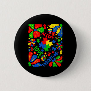 Badge Rond 5 Cm Aimer Accepter Comprendre Autisme Boho Flower