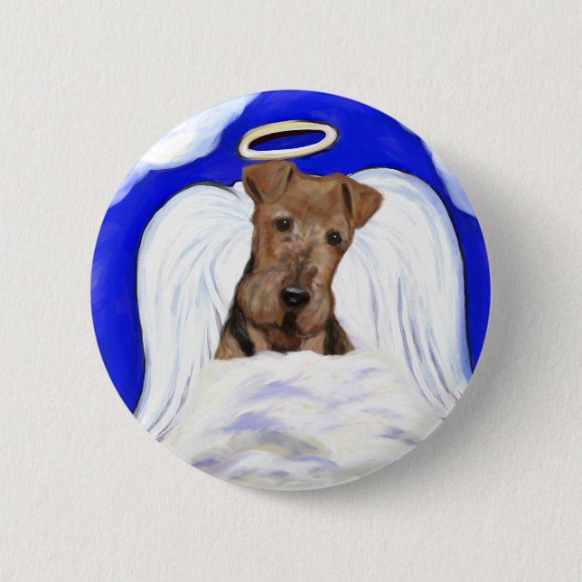Badge Rond 5 Cm Airedale Terrier Angel (Devant)