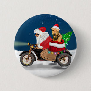 Badge Rond 5 Cm Airedale Terrier Chien Noël Père Noël