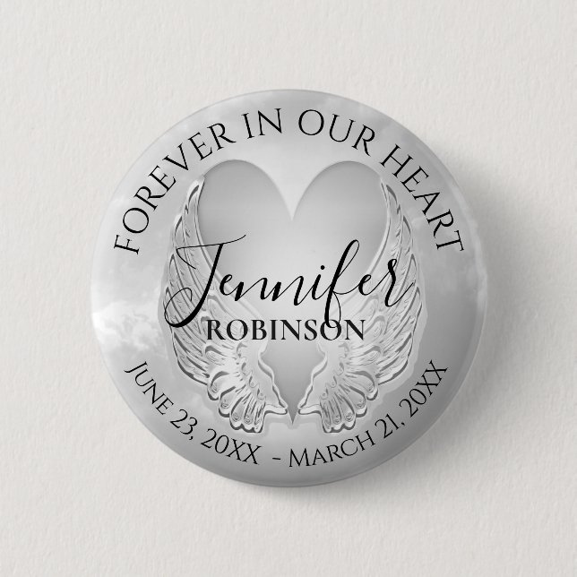 Badge Rond 5 Cm Ajouter le nom Custom Memorial Silver Heart (Devant)
