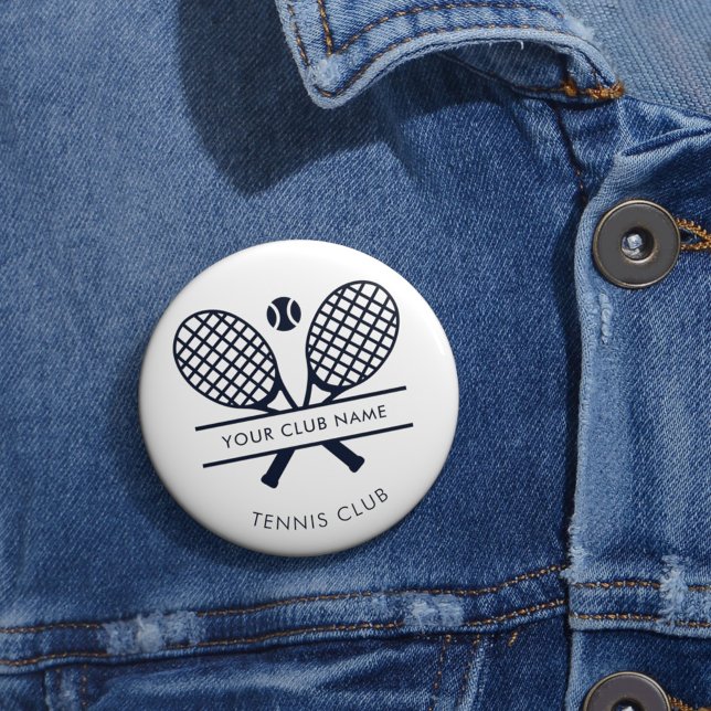 Badge Rond 5 Cm Ajouter Votre Nom Club Tennis Icônes Marine Bleu (Tennis Club Navy Blue Rackets Logo Team Buttons)