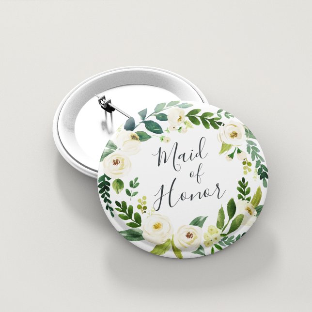 Badge Rond 5 Cm Albâtre Floral Wreath Maid of Honor (Créateur téléchargé)