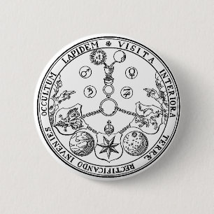 Badge Rond 5 Cm Alchimiste ésotérique d'alchimie d'insigne de PI