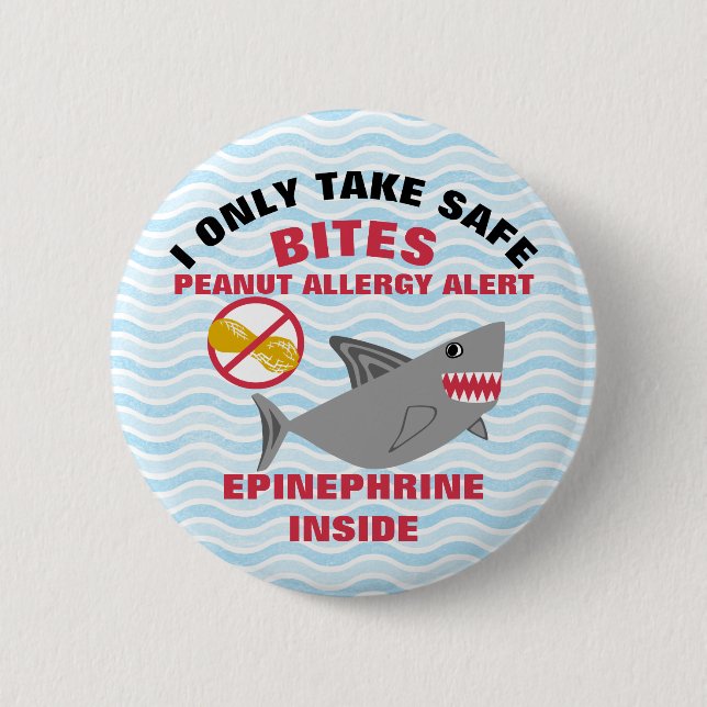 Badge Rond 5 Cm Alerte d'allergie d'arachide de requin (Devant)