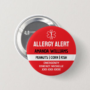 Badge Rond 5 Cm Alerte d'allergie rouge personnalisée