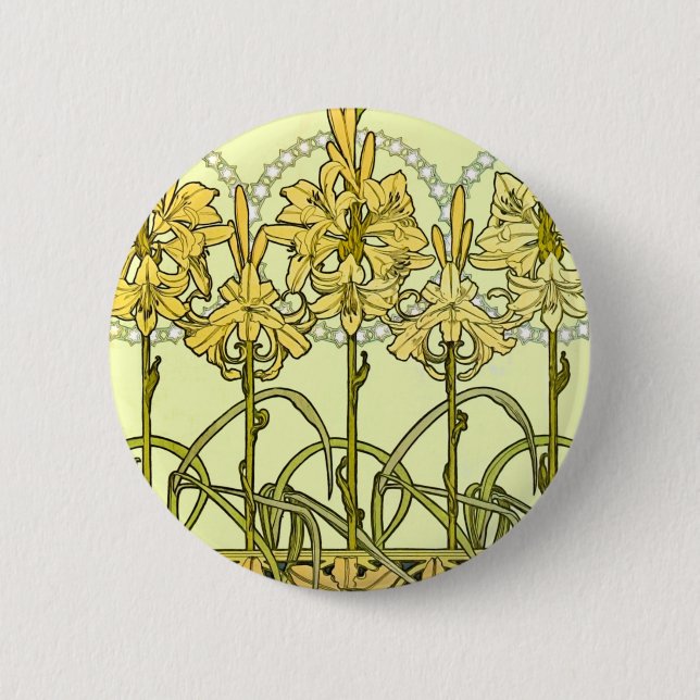 Badge Rond 5 Cm Alfonse Mucha Art Nouveau Lily motif (Devant)