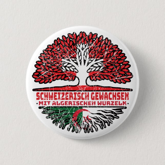 Badge Rond 5 Cm Algérie Algérien Suisse Arbre Racine (Devant)