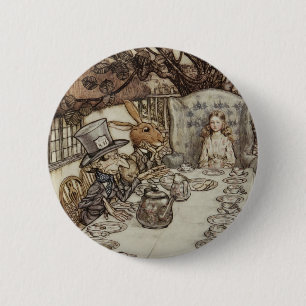 Badge Rond 5 Cm Alice Anniversaire Non-Anniversaire Lapin Chapeaut