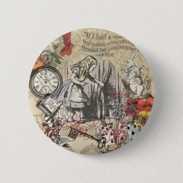 Badge Rond 5 Cm Alice Aventures Merveilleux Rideau Classique Art (Devant)