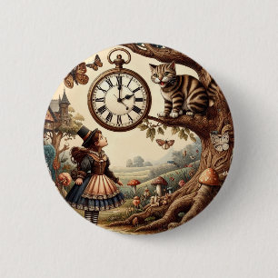 Badge Rond 5 Cm Alice & Chat du Cheshire : Fantaisie Merveilleuse 
