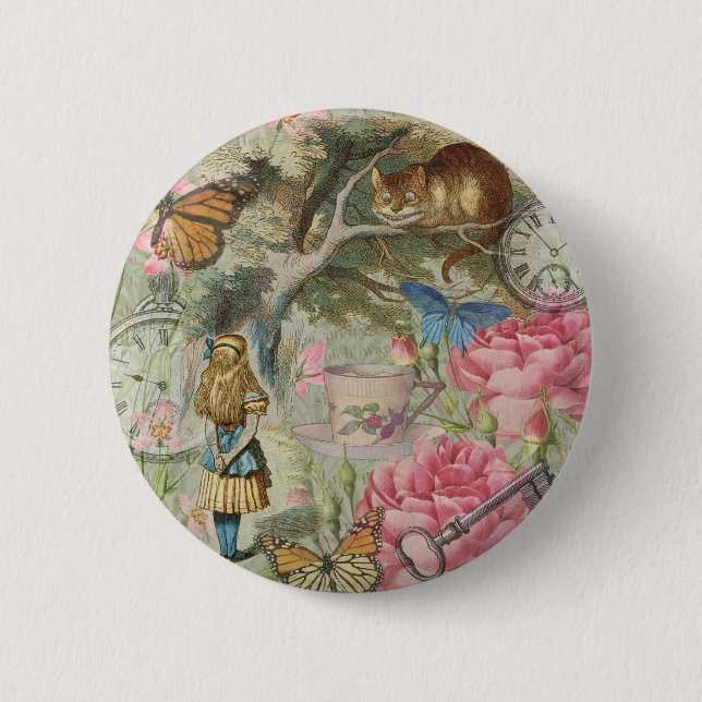 Badge Rond 5 Cm Alice Cheshire Chat Wonderland Tree Garden (Devant)