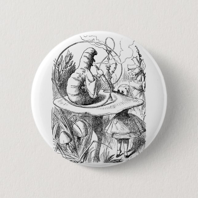 Badge Rond 5 Cm Alice et Caterpillar (Devant)