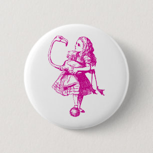 Badge Rond 5 Cm Alice et Flamant rose ont encré le rose