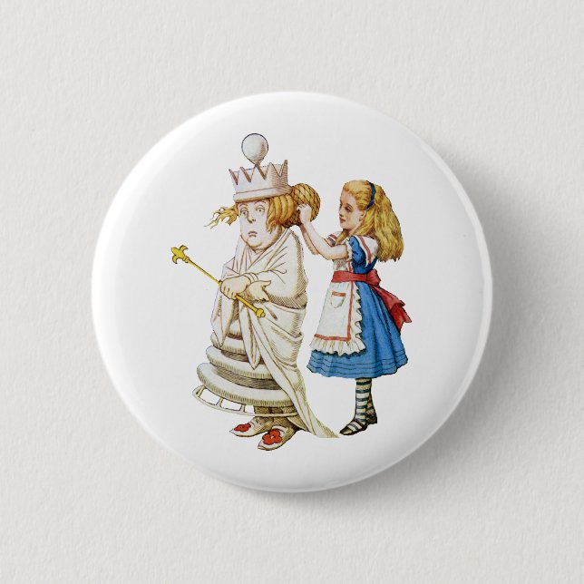 BADGE ROND 5 CM ALICE ET LA REINE BLANCHE (Devant)