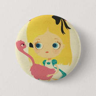 Badge Rond 5 Cm Alice et le bouton de Pin de Flamant rose