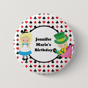 Badge Rond 5 Cm Alice in Wonderland Card Deck Anniversaire de enfa