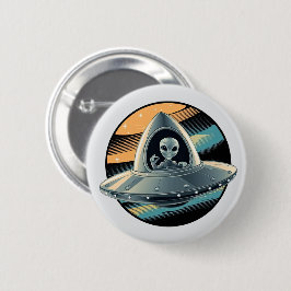 Badge Rond 5 Cm Alien en vaisseau spatial