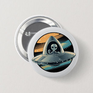 Badge Rond 5 Cm Alien en vaisseau spatial