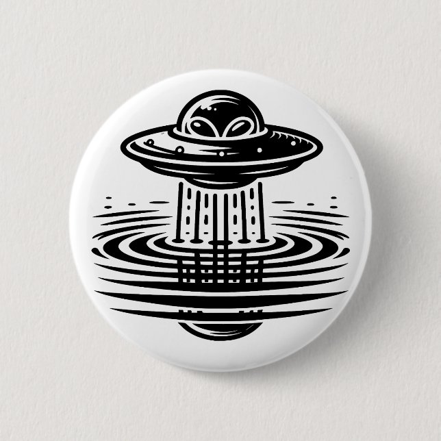 Badge Rond 5 Cm Alien noir et blanc en OVNI Ai art (Devant)