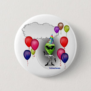 Badge Rond 5 Cm Alien parlant de fête d'anniversaire