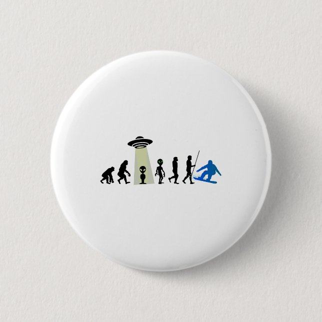 Badge Rond 5 Cm Alien Snowboard Evolution Pun Plaisanterie Hiver E (Devant)