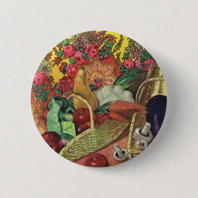 Badge Rond 5 Cm Alimentation Biologique, Légumes de jardin, Fleurs (Devant)