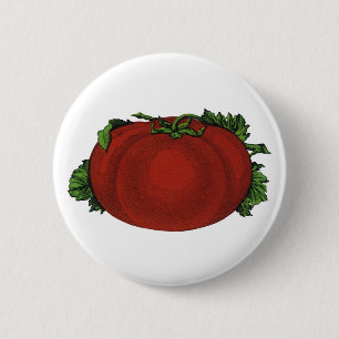 Badge Rond 5 Cm Aliments vintages, tomates mûres, légumes et fruit