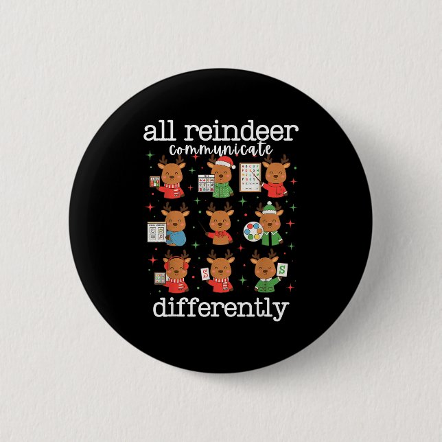 Badge Rond 5 Cm All Reindeer Communicate Differently Xmas Autism A (Devant)