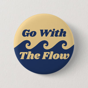 Badge Rond 5 Cm Aller Avec Le Flux Blue Yellow Beach Wave Retro