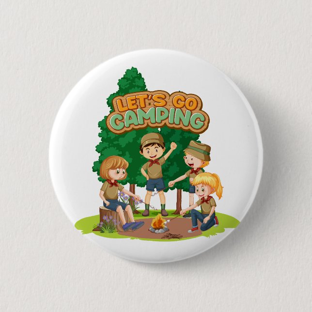 Badge Rond 5 Cm Allons-y Camping (Devant)