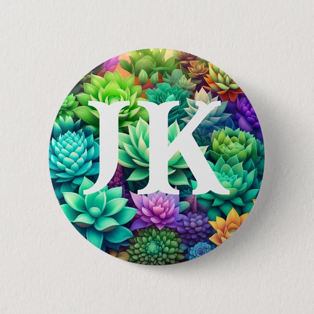 Badge Rond 5 Cm Aloe Vera et les succulents Collage Monogrammé (Devant)